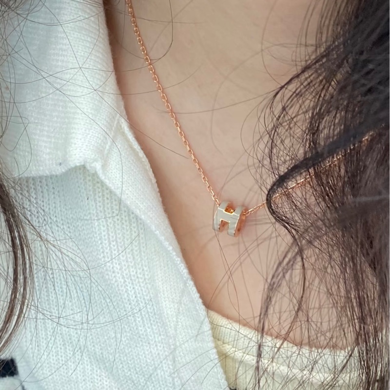 莉亞精品♡HERMES mini奶茶玫瑰金H項鍊 二手-1