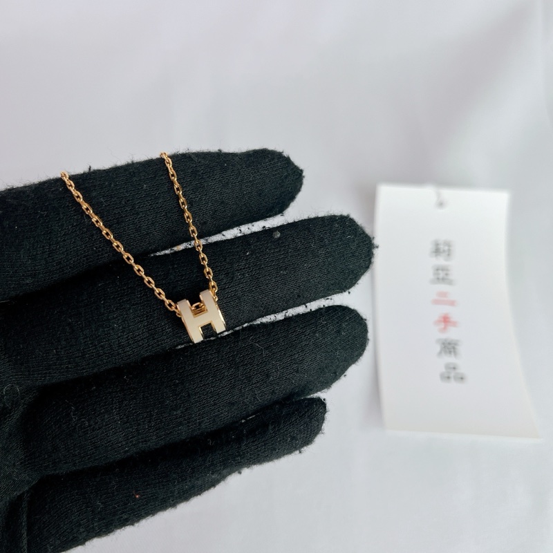 莉亞精品♡HERMES mini奶茶玫瑰金H項鍊 二手-5