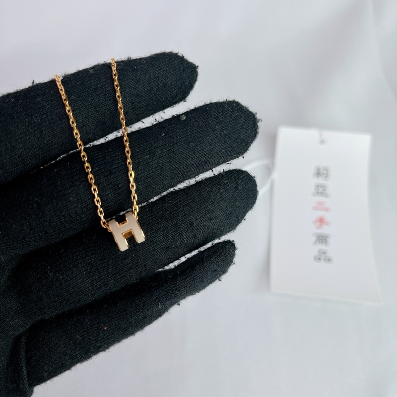 莉亞精品♡HERMES mini奶茶玫瑰金H項鍊 二手-6