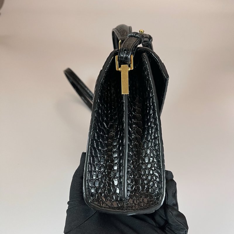 YSL 623930  黑鱷魚壓紋CASSANDRA兩用包-2