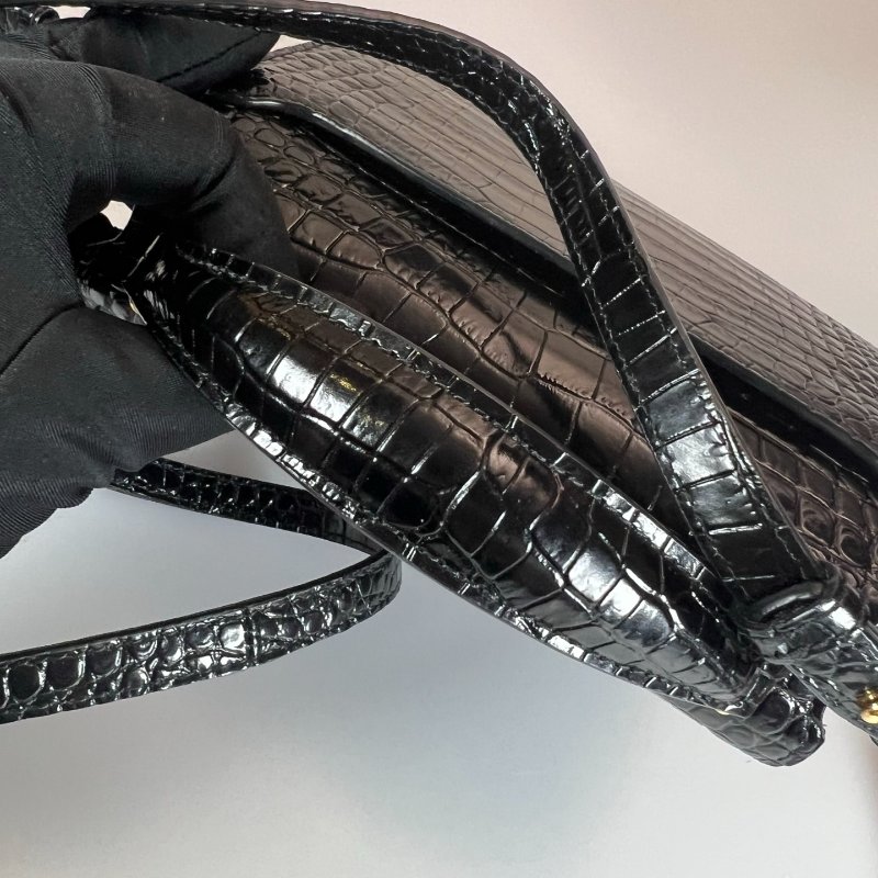 YSL 623930  黑鱷魚壓紋CASSANDRA兩用包-7