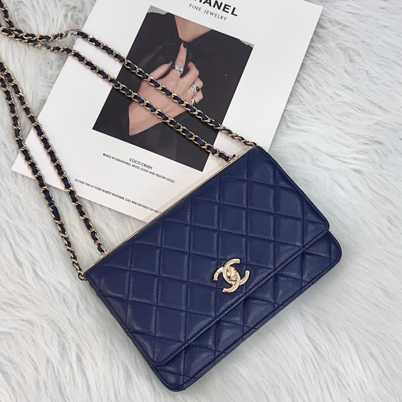 CHANEL TRENDY WOC金鍊包羊皮藍 保卡款29開-0