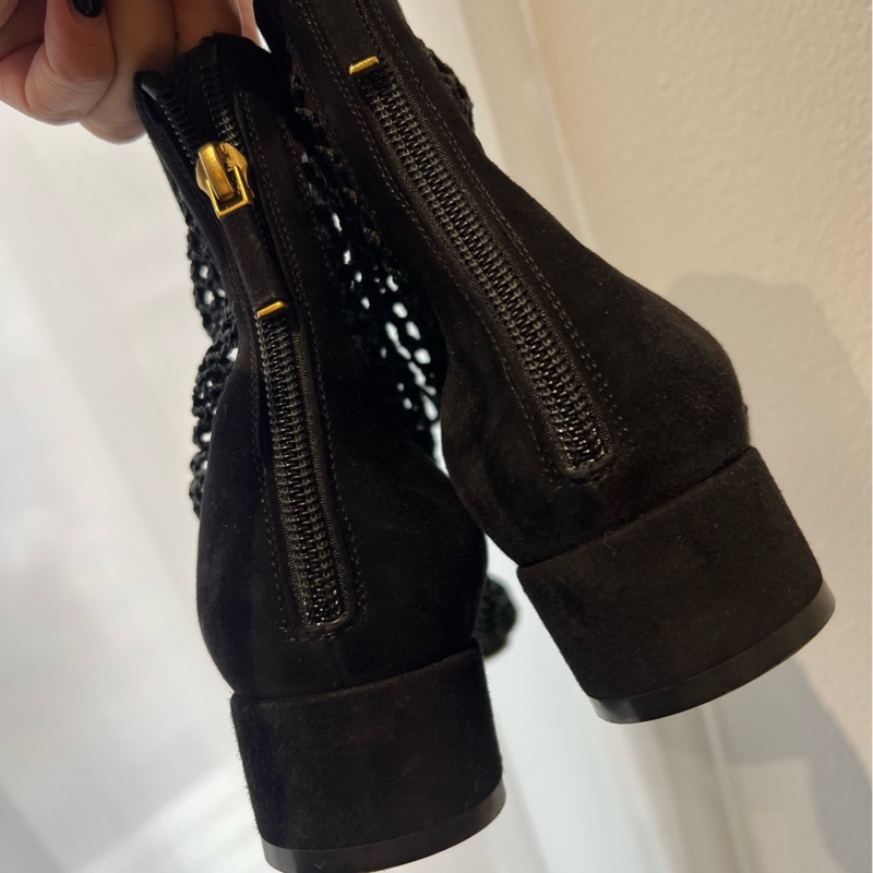 DIOR/迪奧鞋子 Naughtily-D  黑色鏤空踝靴 女款 中跟系帶靴子 尺碼：37碼-2