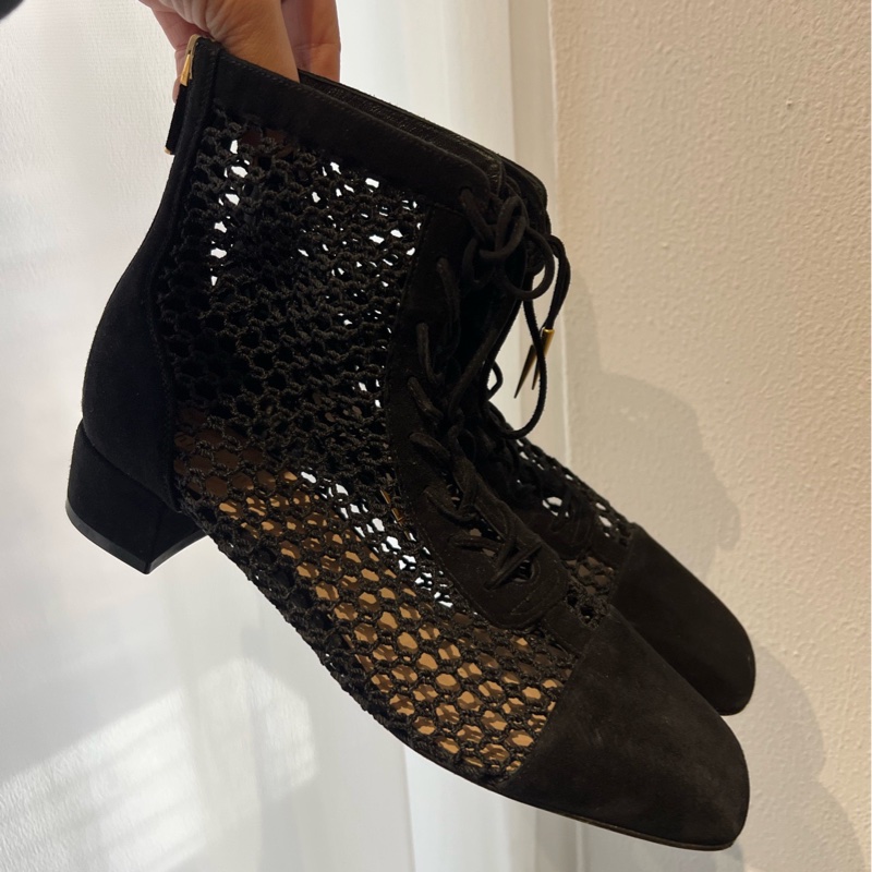 DIOR/迪奧鞋子 Naughtily-D  黑色鏤空踝靴 女款 中跟系帶靴子 尺碼：37碼-5