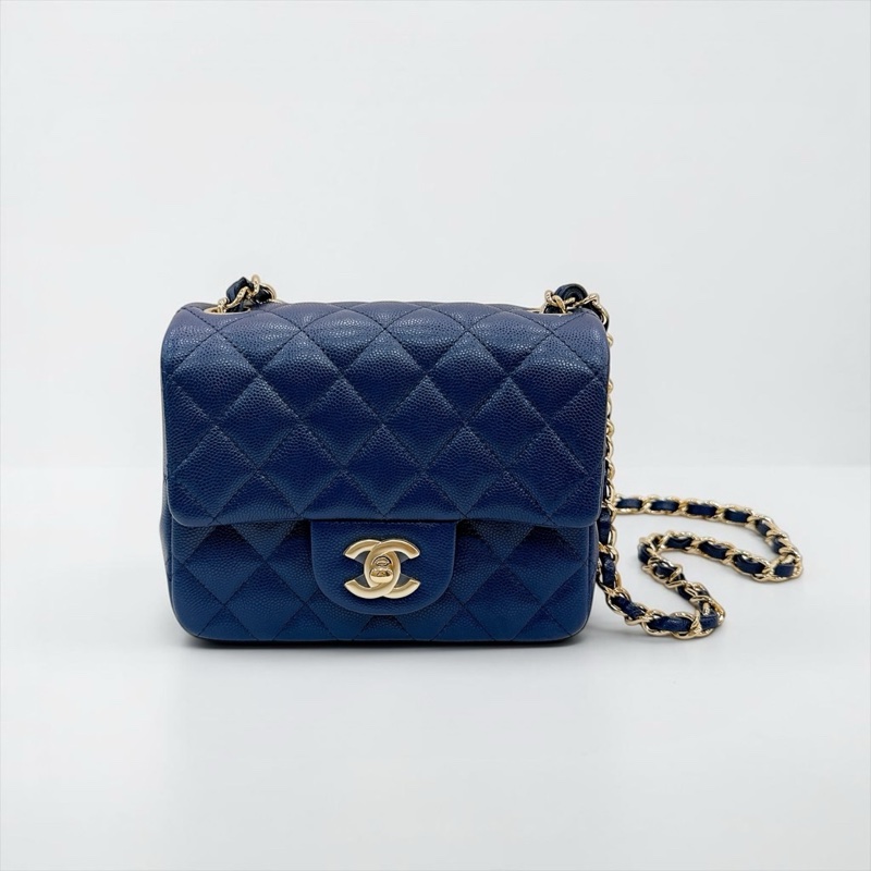 莉亞精品♡Chanel荔枝藍方胖子 二手-0