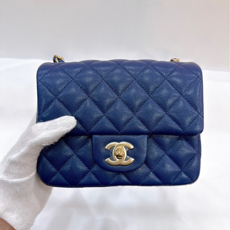 莉亞精品♡Chanel荔枝藍方胖子 二手-2