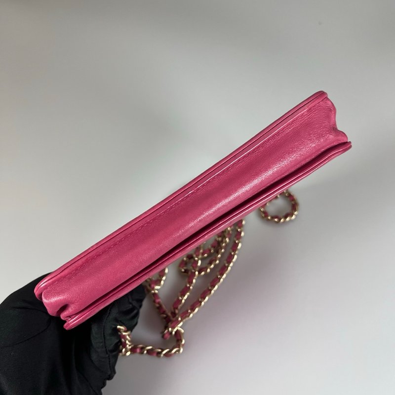 CHANEL 山茶花壓花銀扣WOC包 粉 18開-5