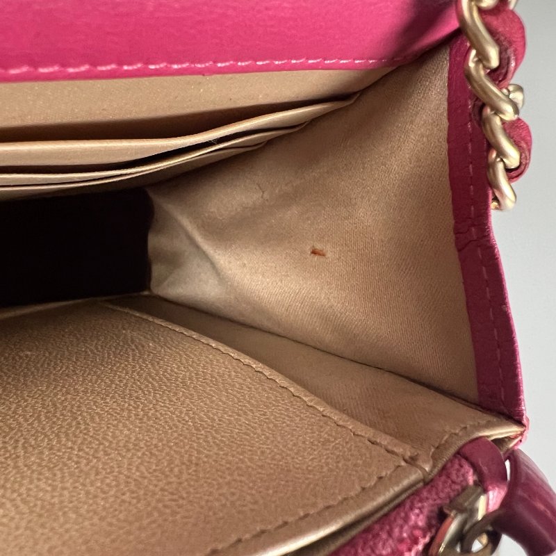 CHANEL 山茶花壓花銀扣WOC包 粉 18開-8