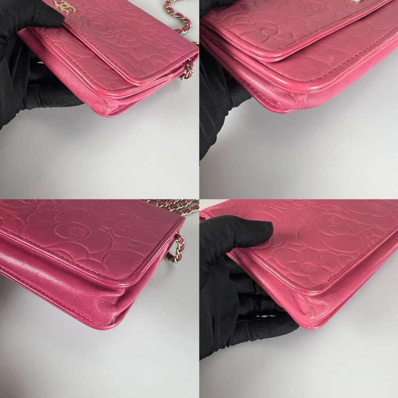 CHANEL 山茶花壓花銀扣WOC包 粉 18開-11