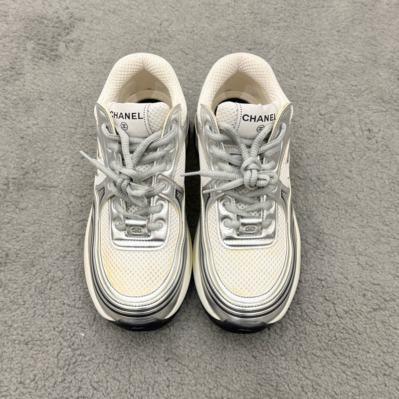 99新 chanel香奈兒 23c早春 銀角大王運動鞋 37碼  低幫 生活休閒鞋 女款 白銀色-5