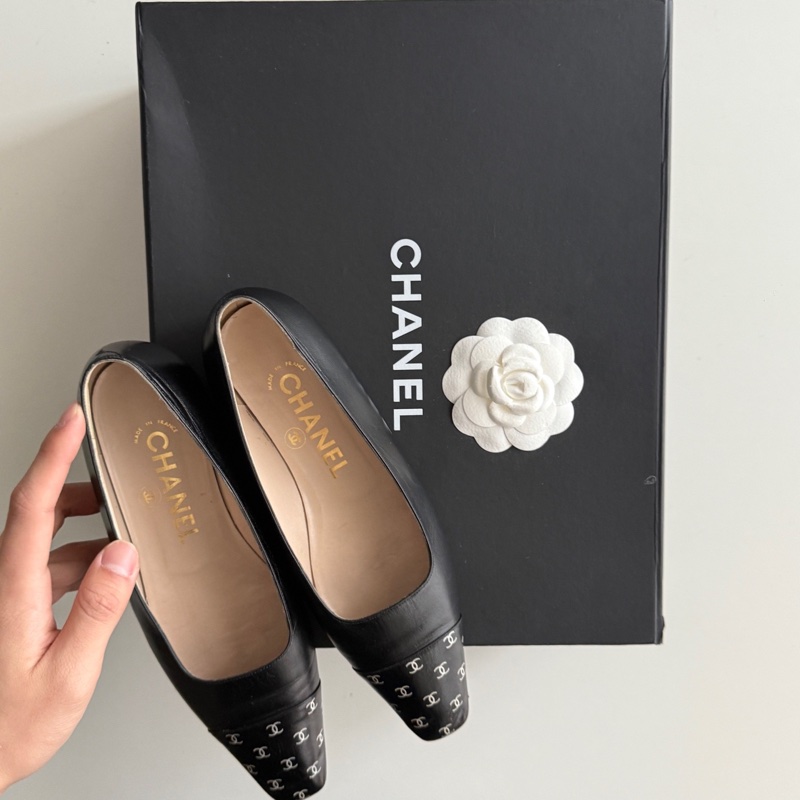 香奈兒CHANEL Vintage滿印logo小貓跟尖頭鞋 size:35.5-2