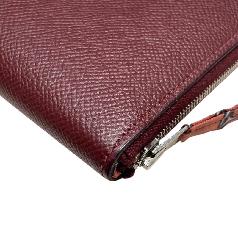 HERMERS 愛馬仕 SILK IN 絲巾長夾 EPSOM 皮革 酒紅色 銀釦-6