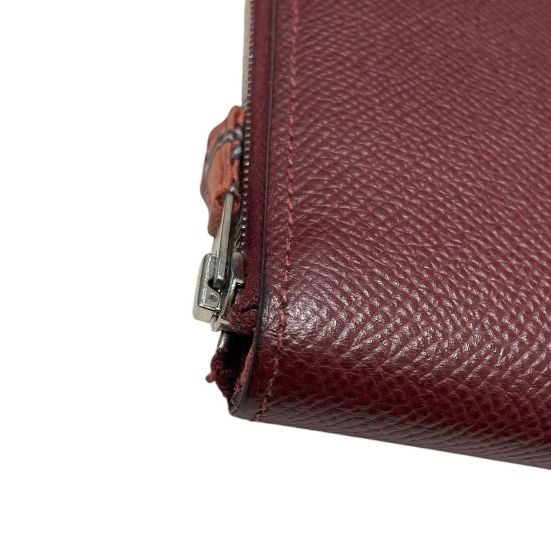 HERMERS 愛馬仕 SILK IN 絲巾長夾 EPSOM 皮革 酒紅色 銀釦-7