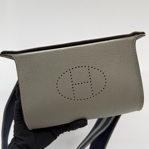 HERMES 愛馬仕 灰色VIDEPOCHES TOGO 肩背包 B刻