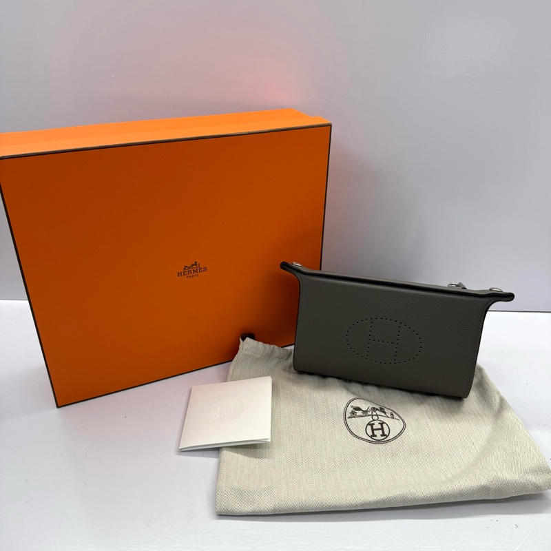 HERMES 愛馬仕 灰色VIDEPOCHES TOGO 肩背包 B刻-2