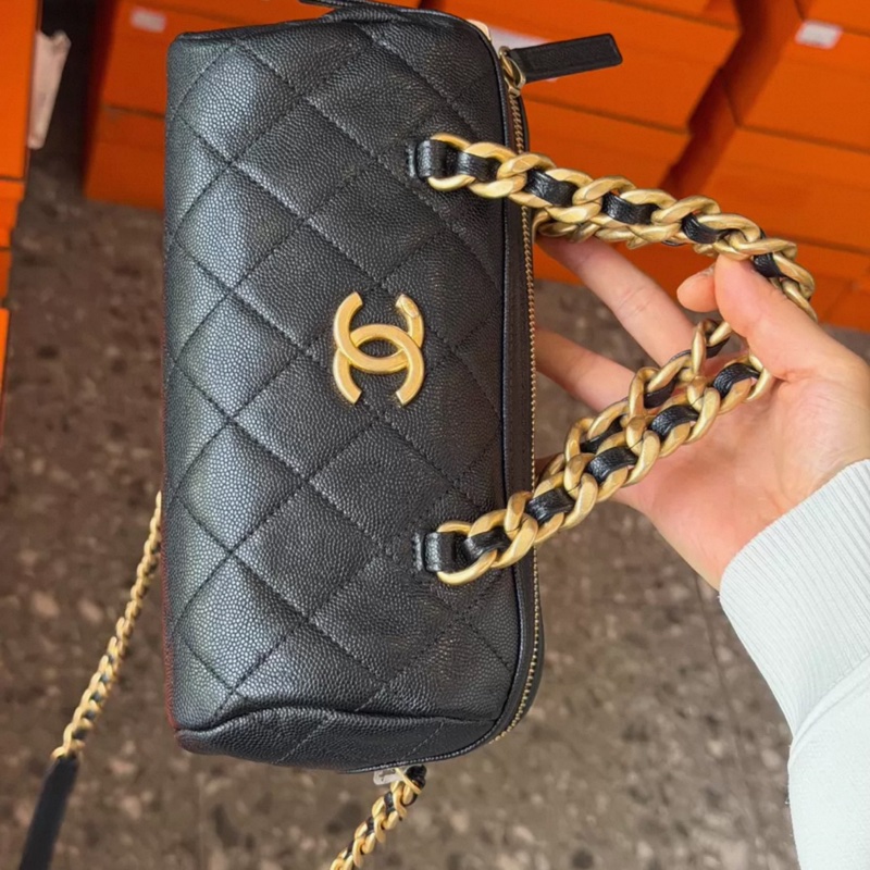 Chanel黑金荔枝皮水桶手提斜挎 30卡-1