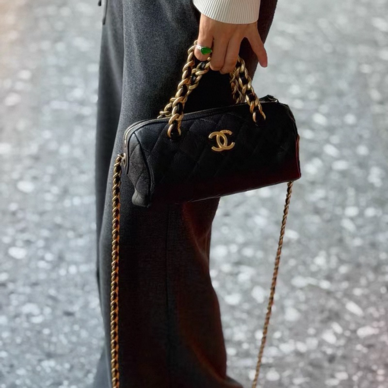 Chanel黑金荔枝皮水桶手提斜挎 30卡-5