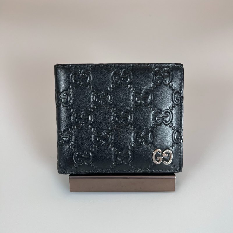 GUCCI 473916 黑皮革壓紋短夾-0