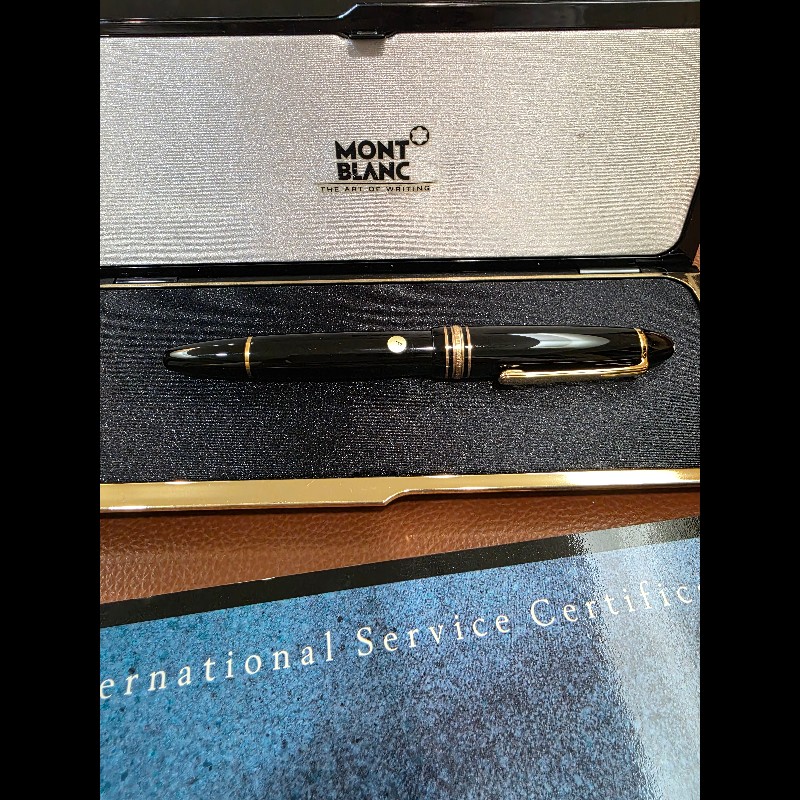 真品 萬寶龍 MONTBLANC MEISTERSTUCK No146 4810 鋼筆 14K 筆尖 黑金 F尖 罕見90年代全套原始包裝-2