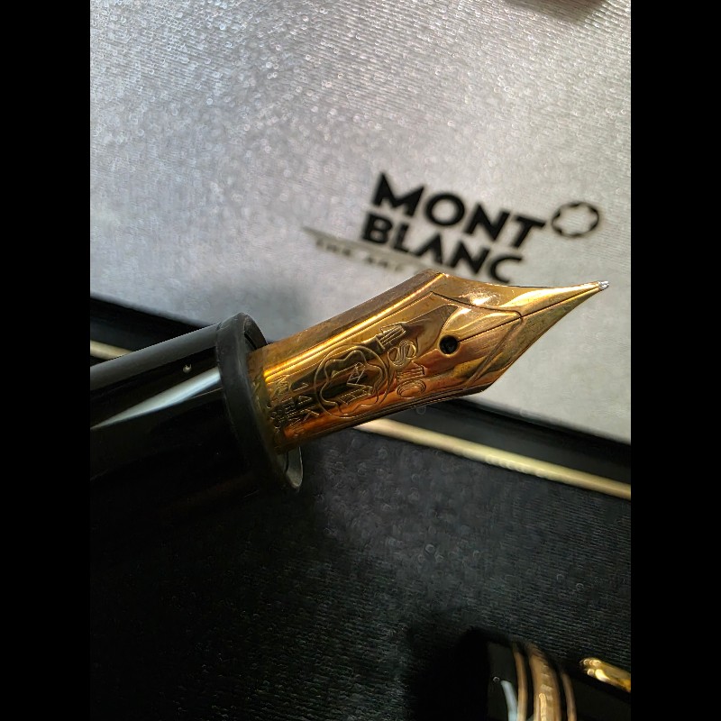 真品 萬寶龍 MONTBLANC MEISTERSTUCK No146 4810 鋼筆 14K 筆尖 黑金 F尖 罕見90年代全套原始包裝-26