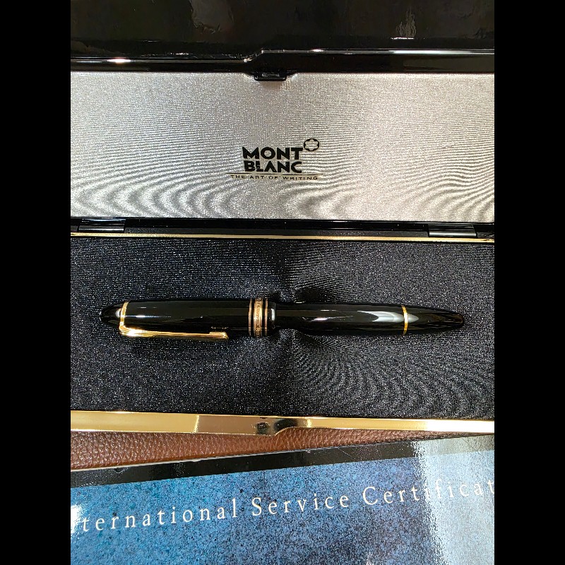 真品 萬寶龍 MONTBLANC MEISTERSTUCK No146 4810 鋼筆 14K 筆尖 黑金 F尖 罕見90年代全套原始包裝-27