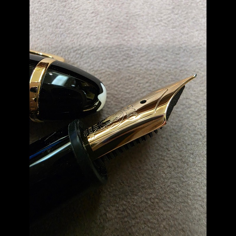 真品 萬寶龍 MONTBLANC MEISTERSTUCK No146 4810 鋼筆 14K 筆尖 黑金 F尖 罕見90年代全套原始包裝-8