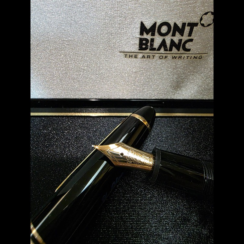真品 萬寶龍 MONTBLANC MEISTERSTUCK No146 4810 鋼筆 14K 筆尖 黑金 F尖 罕見90年代全套原始包裝-10