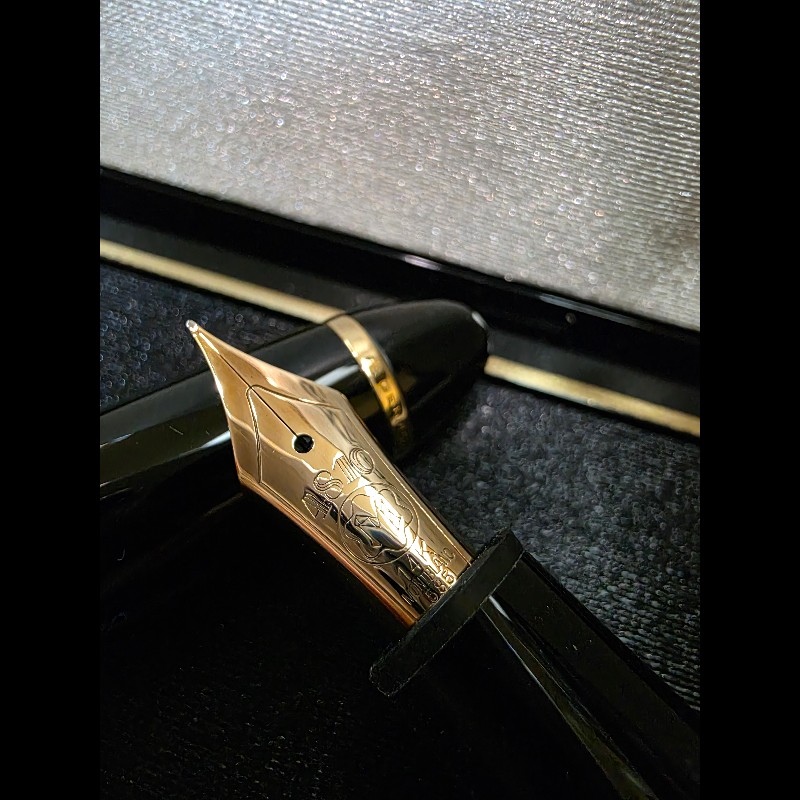 真品 萬寶龍 MONTBLANC MEISTERSTUCK No146 4810 鋼筆 14K 筆尖 黑金 F尖 罕見90年代全套原始包裝-11