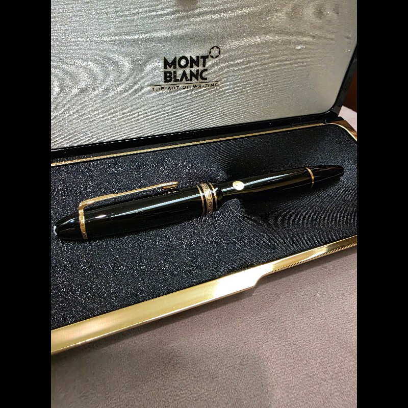 真品 萬寶龍 MONTBLANC MEISTERSTUCK No146 4810 鋼筆 14K 筆尖 黑金 F尖 罕見90年代全套原始包裝-30
