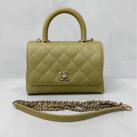 Chanel coco handlemini 金釦 芥末黃荔枝牛皮 全新閒置