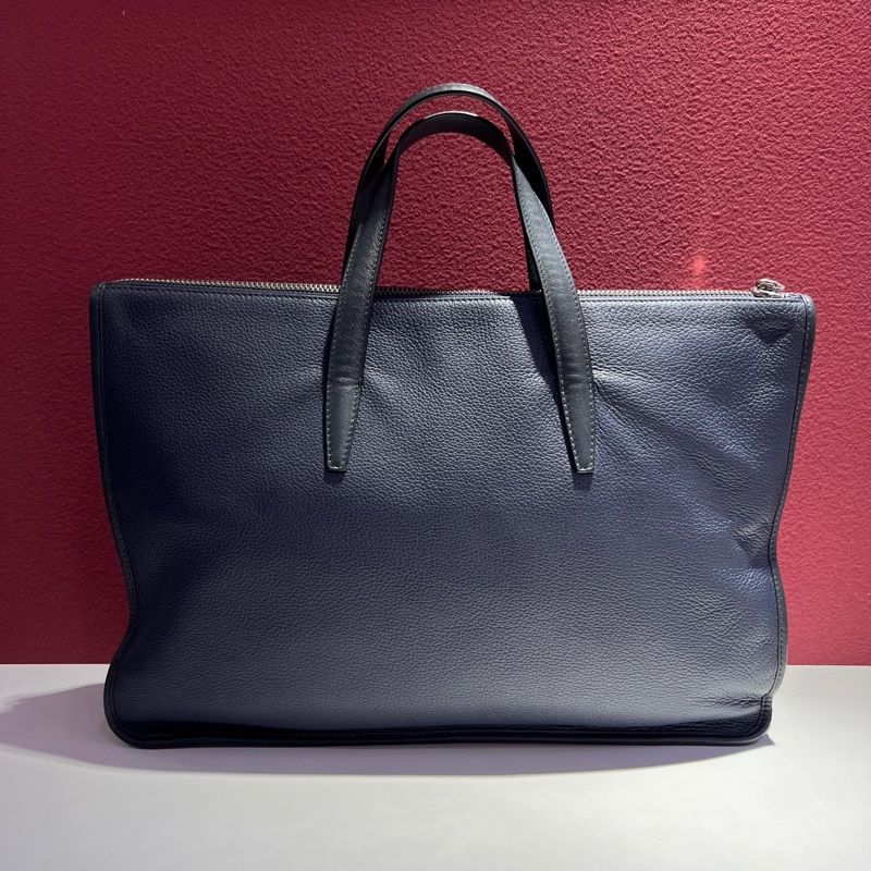 羅意威/Loewe 深藍色荔枝紋 印花 雙層公文包 手提包 🈚附件-3