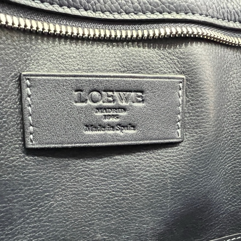 羅意威/Loewe 深藍色荔枝紋 印花 雙層公文包 手提包 🈚附件-8