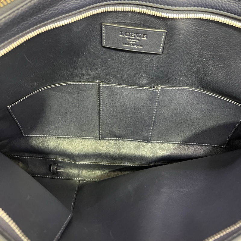 羅意威/Loewe 深藍色荔枝紋 印花 雙層公文包 手提包 🈚附件-9