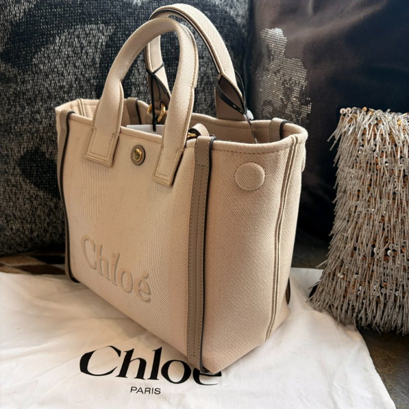 CHLOE 帆布手提包 小款 米色 全新-2