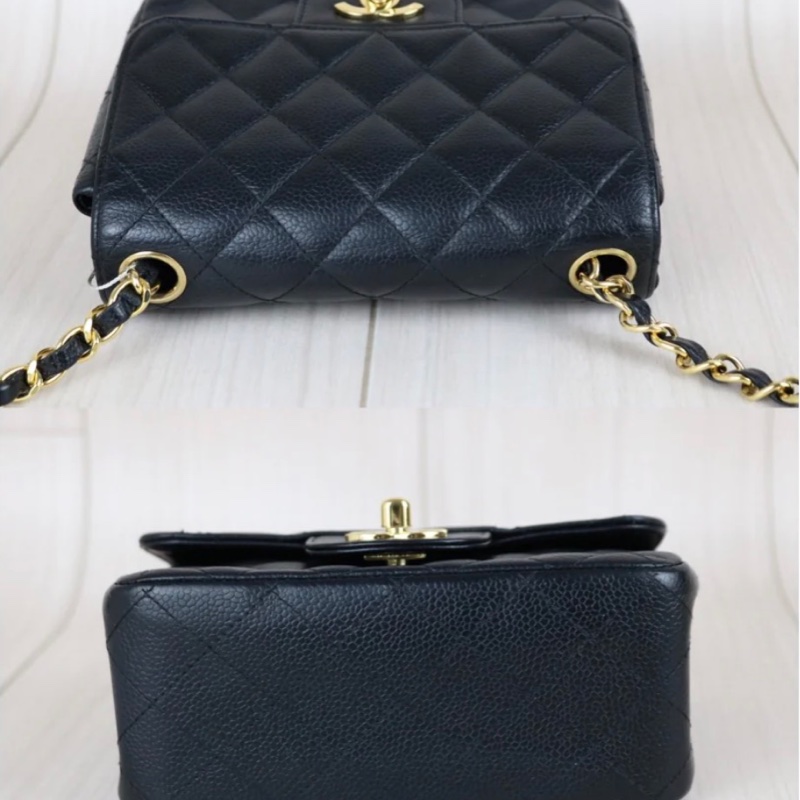 「JL精品代購」9新 Chanel 香奈兒黑金荔枝牛皮方胖-5