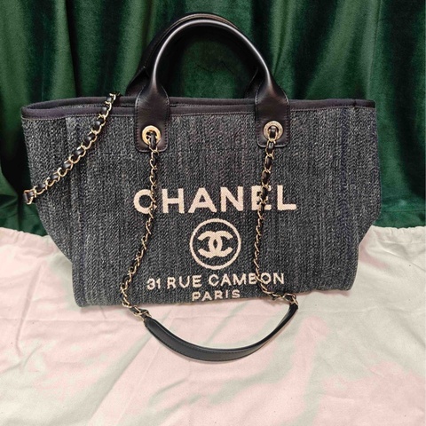 Chanel香奈兒 22b手柄牛仔 沙灘包芯片款 99新