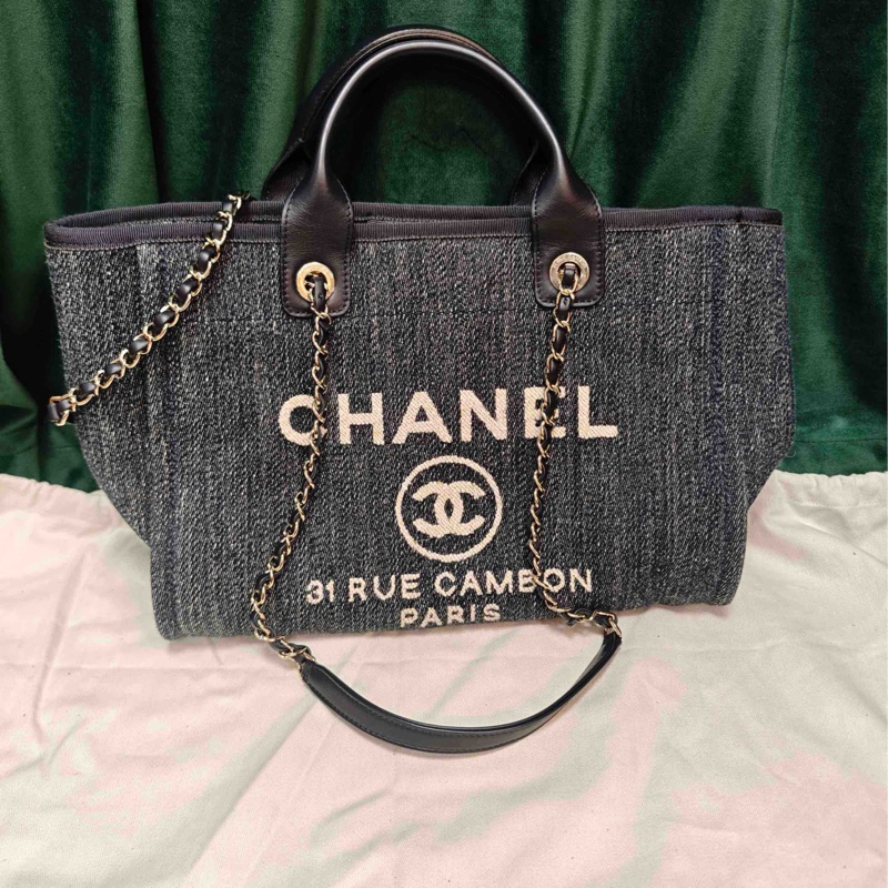 Chanel香奈兒 22b手柄牛仔 沙灘包芯片款 99新-0