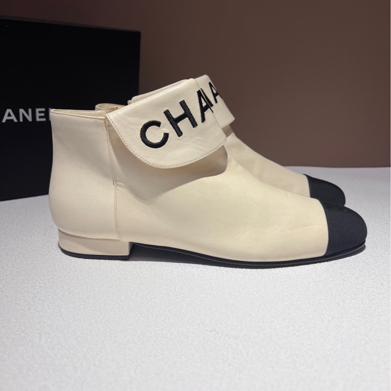 香奈兒/Chanel 黑白 38碼 靴子羊皮革與羅緞 跟高 15 mm 🈚附件-2