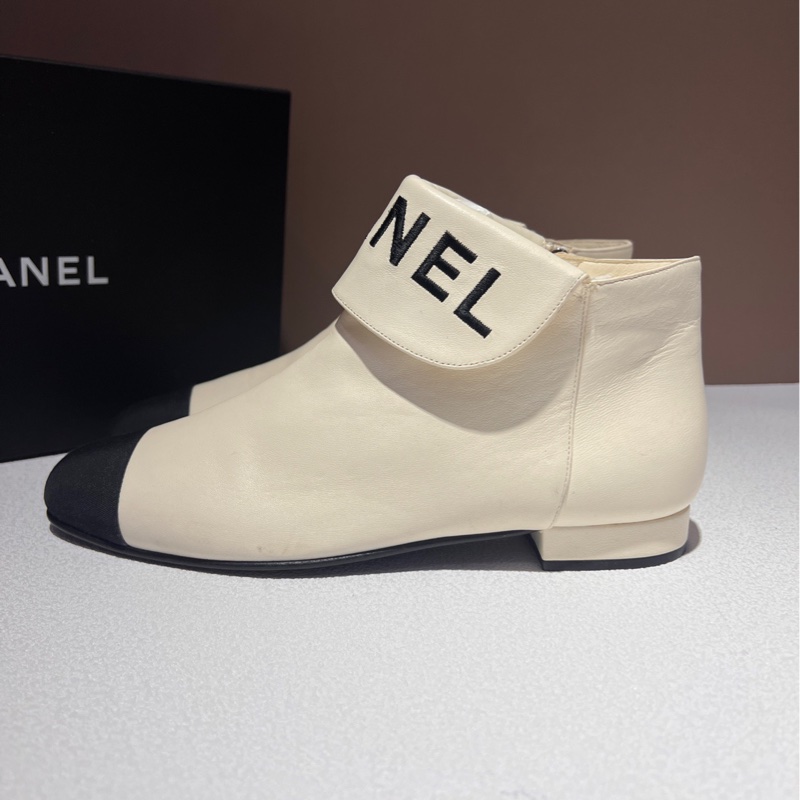 香奈兒/Chanel 黑白 38碼 靴子羊皮革與羅緞 跟高 15 mm 🈚附件-3