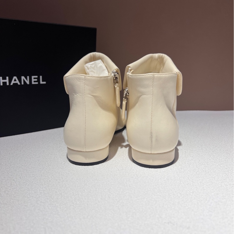 香奈兒/Chanel 黑白 38碼 靴子羊皮革與羅緞 跟高 15 mm 🈚附件-4