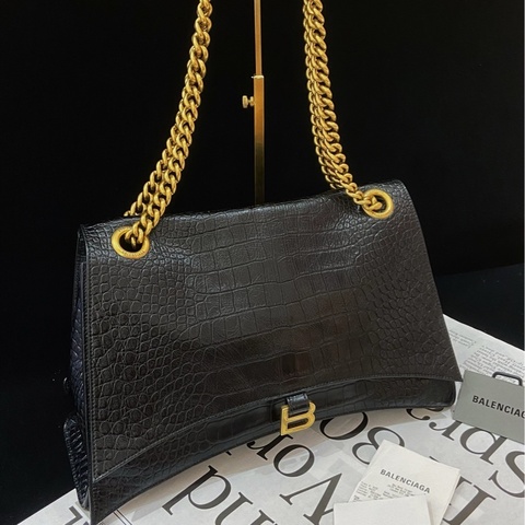巴黎世家/Balenciaga黑色鰐魚壓紋crush大號 單肩斜挎包