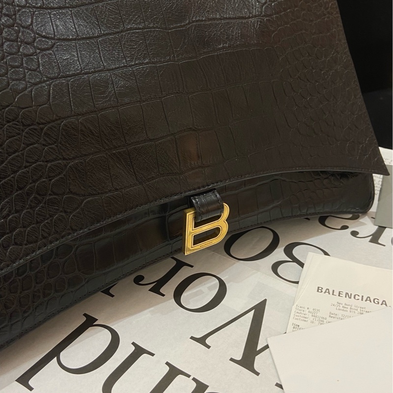 巴黎世家/Balenciaga黑色鰐魚壓紋crush大號 單肩斜挎包-1