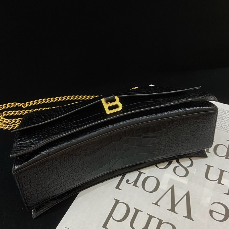 巴黎世家/Balenciaga黑色鰐魚壓紋crush大號 單肩斜挎包-2