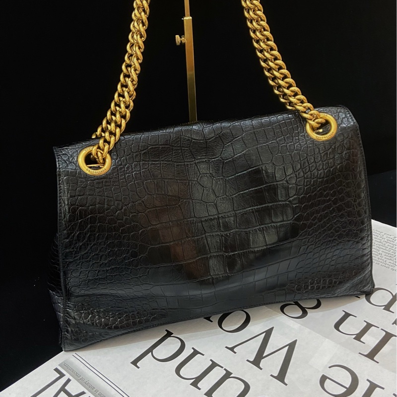 巴黎世家/Balenciaga黑色鰐魚壓紋crush大號 單肩斜挎包-3