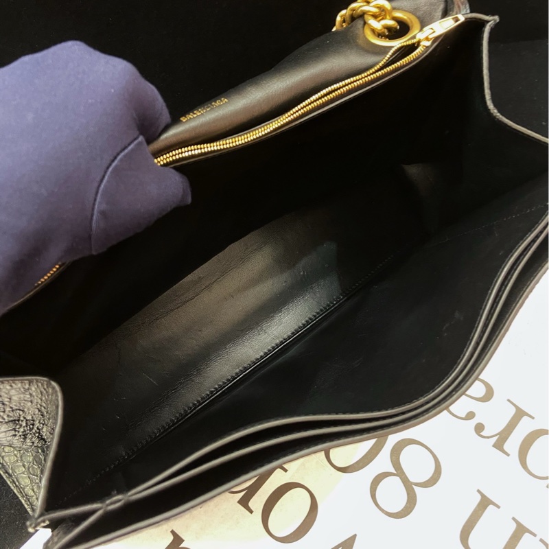 巴黎世家/Balenciaga黑色鰐魚壓紋crush大號 單肩斜挎包-6