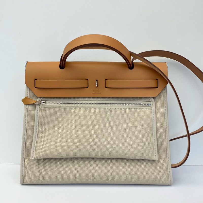 HERMES 愛馬仕Herbag31 米色拼棕蓋外縫手提包-1