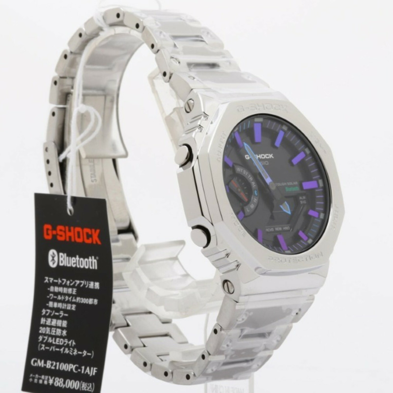 卡西歐 G-SHOCK 全金屬 2100 系列 GM-B2100PC-1AJF 黑色銀色不鏽鋼男士手錶-2