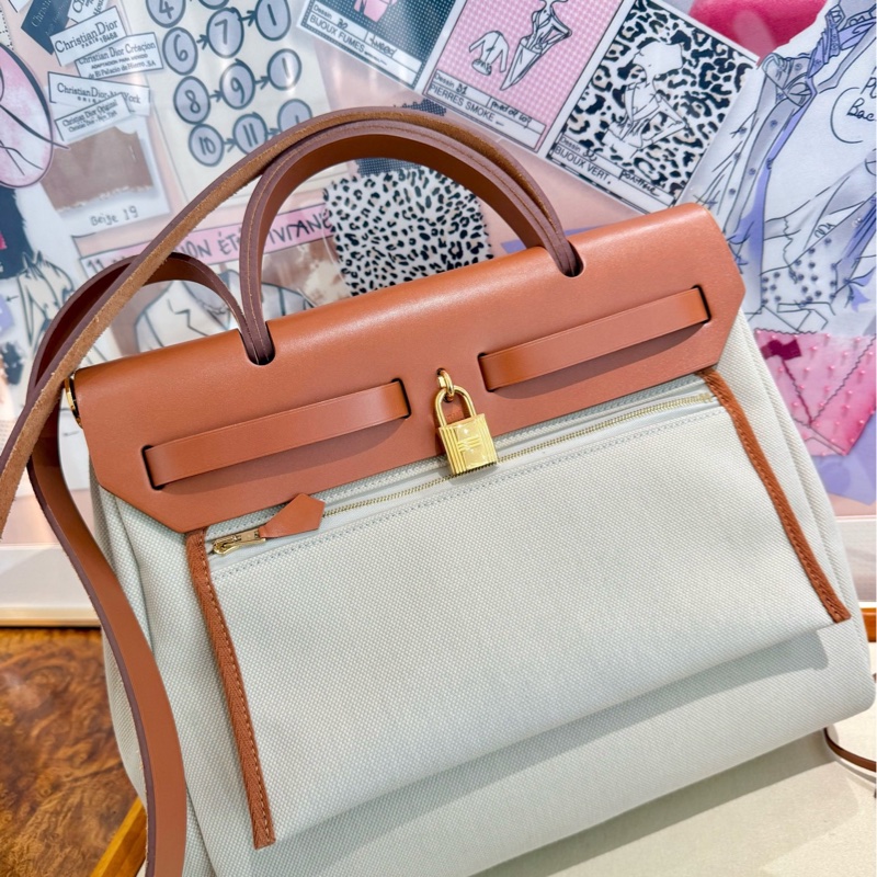Hermes愛馬仕 herbag31 米色拼金棕色-4