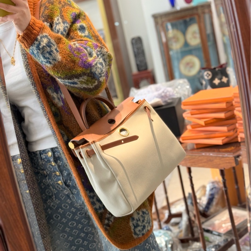 Hermes愛馬仕 herbag31 米色拼金棕色-8