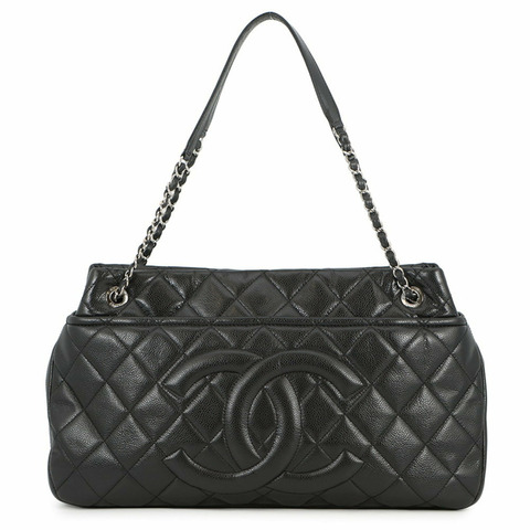 香奈兒 (Chanel) Matelassé 托特包，Coco 標誌，雙鏈，魚子醬紋皮革，A67292，黑色，手提包，女士，香奈兒